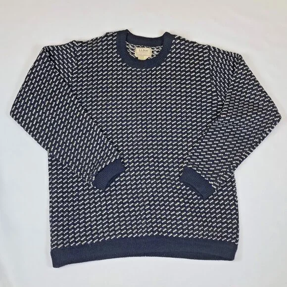 Vintage LL Bean Mens Wool Birdseye Crewneck Fisherman Sweater XL Tall Norway - Picture 7 of 7
